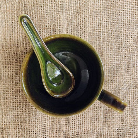 Soup Bowl with Spoon - Olive Green