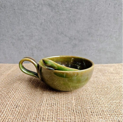 Soup Bowl with Spoon - Olive Green