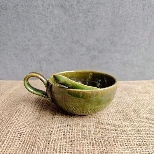 Soup Bowl with Spoon - Olive Green