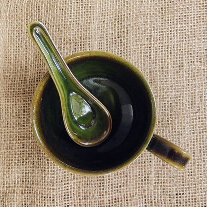 Soup Bowl with Spoon - Olive Green